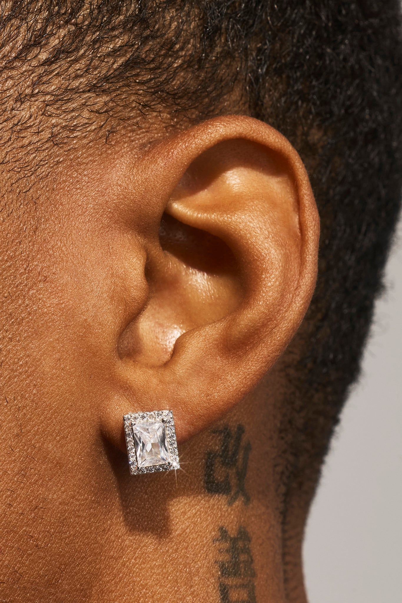 Iced Baguette Cluster Stud Earrings - 10mm - White